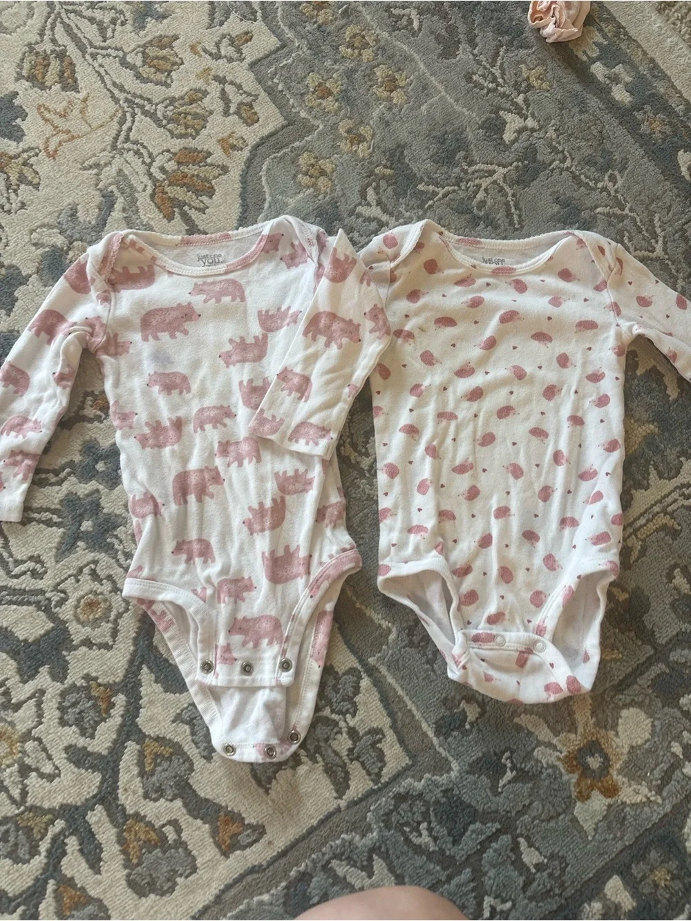 Carter's White Long-Sleeve One-Piece Bodysuits with Pink Bear & Dot Prints